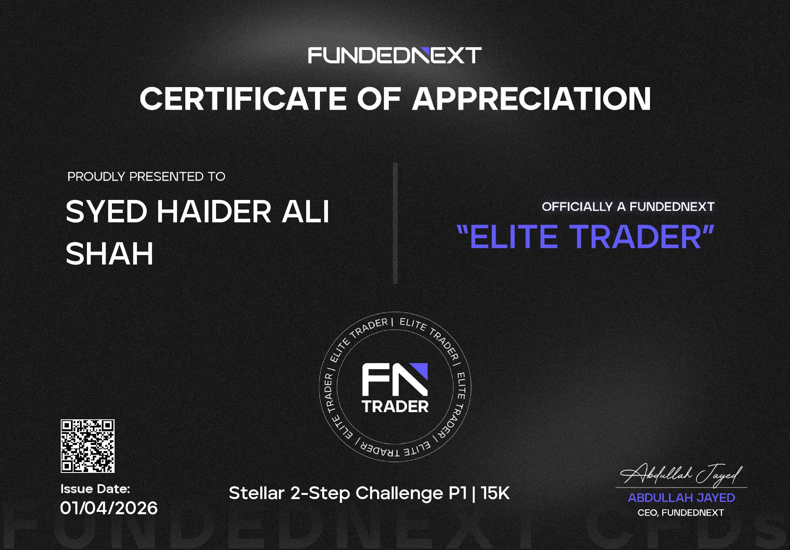 Student milestone certificate from the community